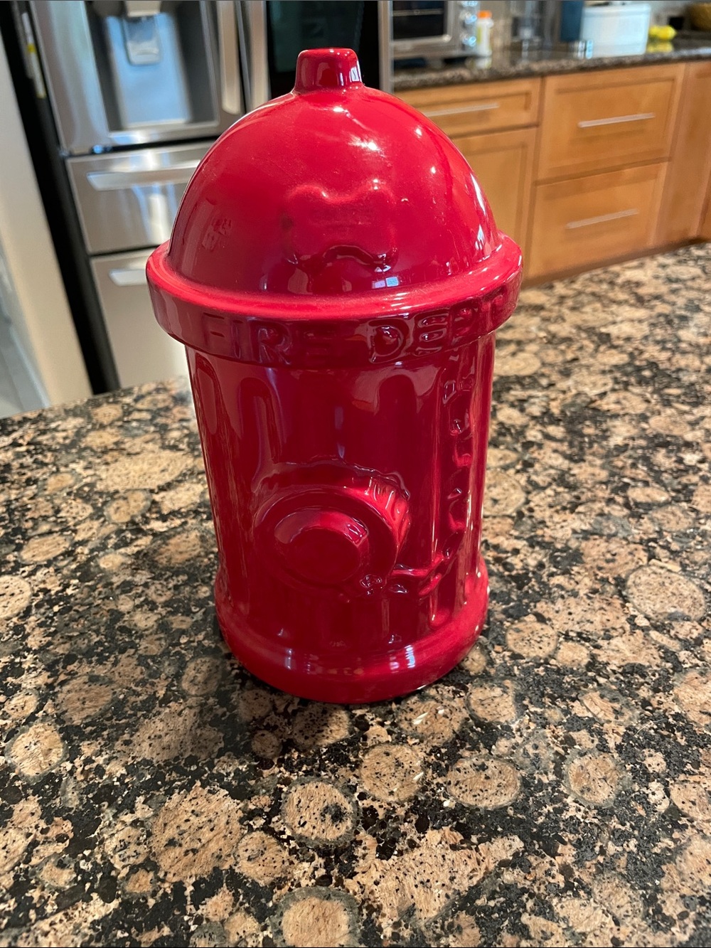 Glossy Red Ceramic Fire Hydrant Cookie Jar - Decorative Kitchen Canister